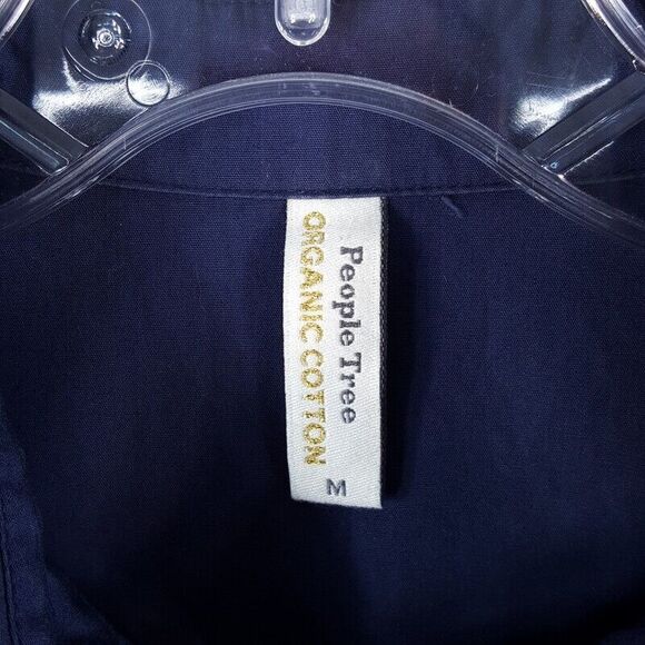 PEOPLE TREE Womens Top Medium Blue 1/4 Button Pullover Collared Tunic Organic - Picture 2 of 8